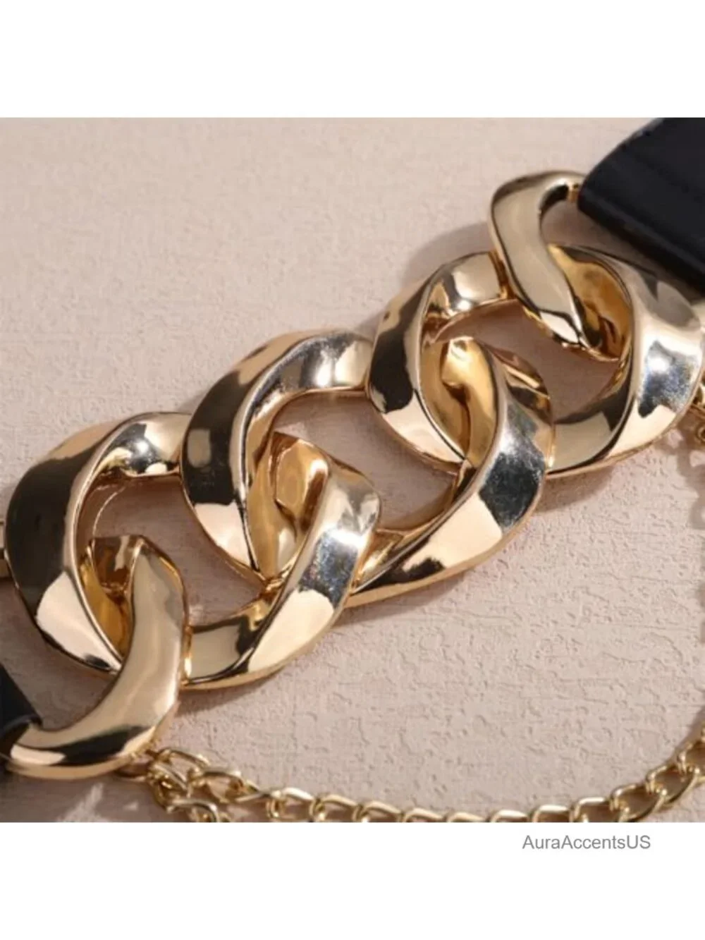 Punk Chunky Metal Elastic Waist Belt Stretch Decorative Waist Band